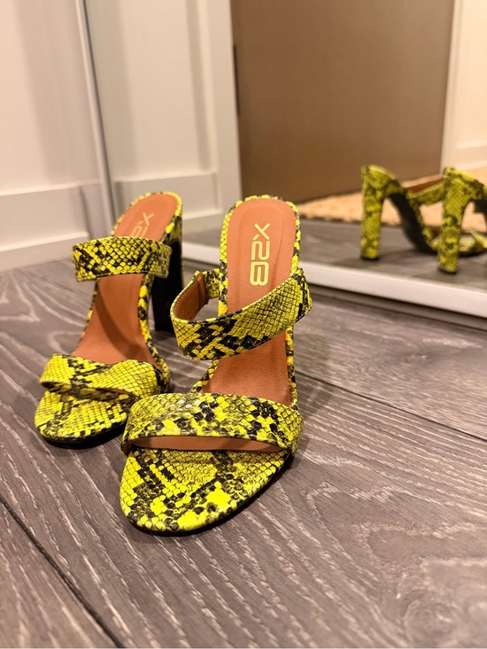 Shoes - Yellow Snake-Print Strappy High Heel Sandals